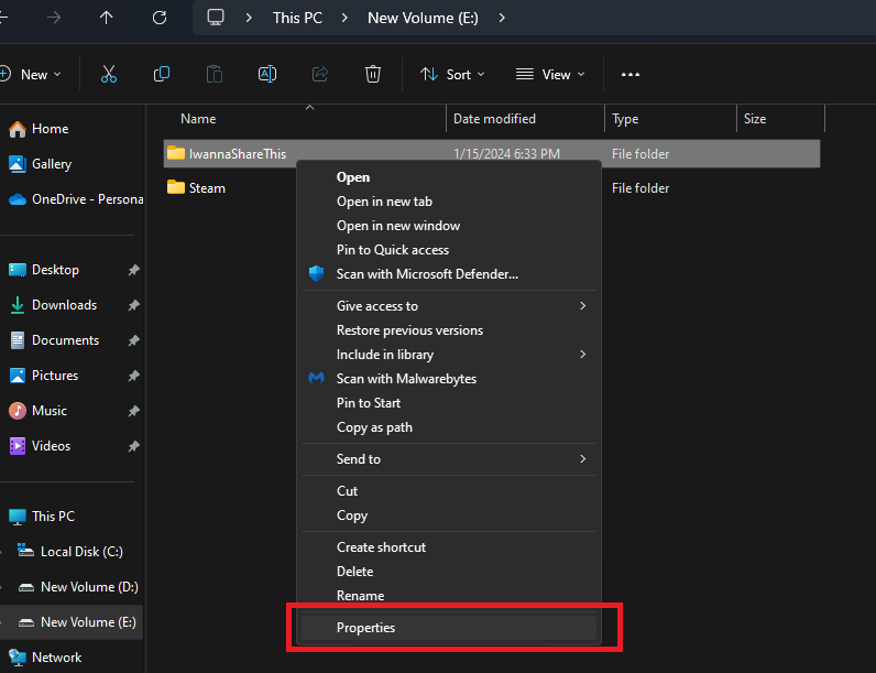 Go to the properties for the folder you want to share