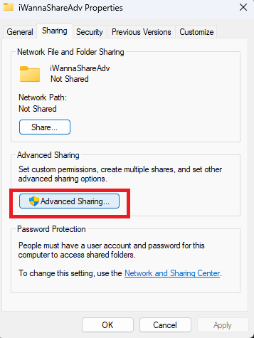 Click advanced sharing